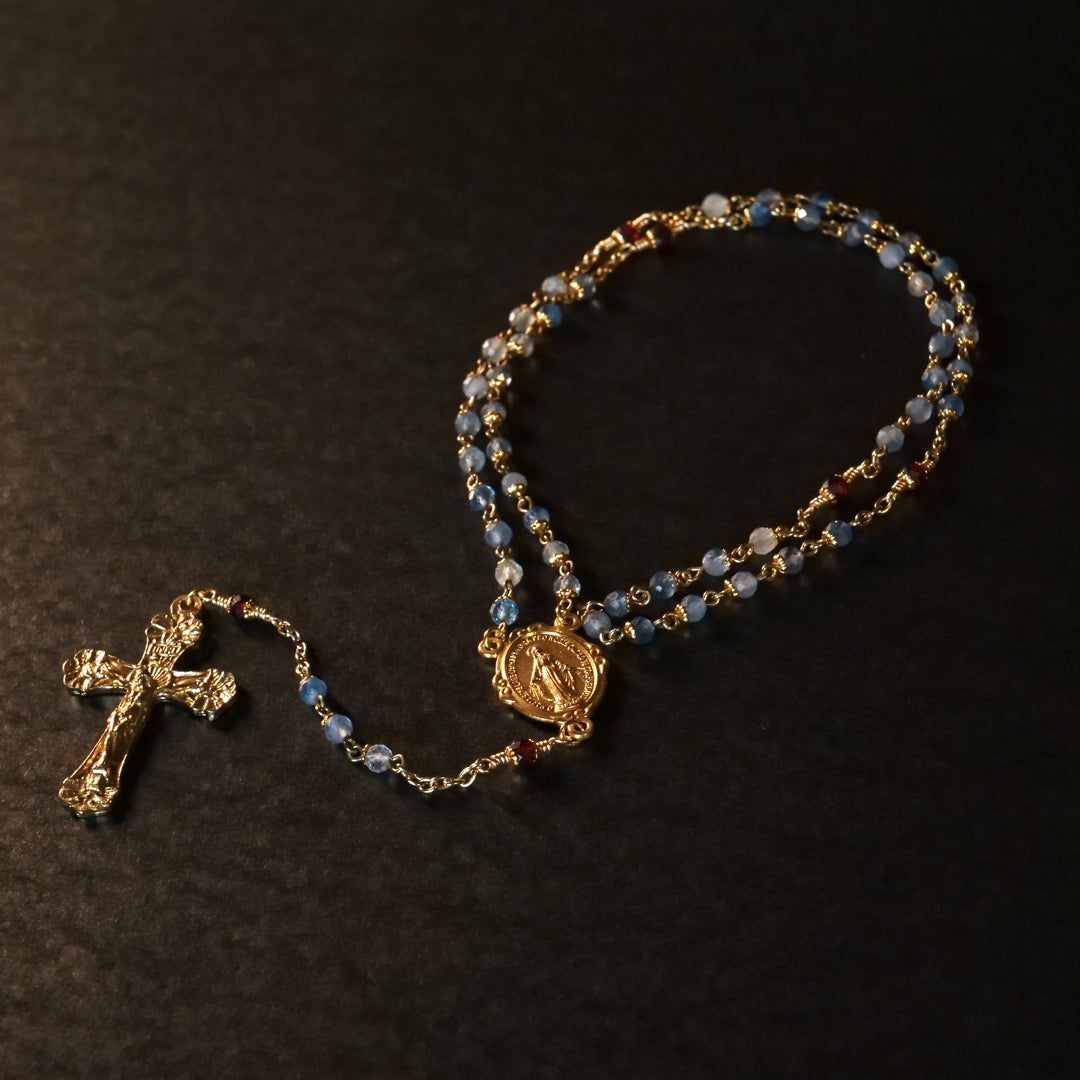Ave Maris Stella Rosary | Handmade Aquamarine/Garnet Rosary